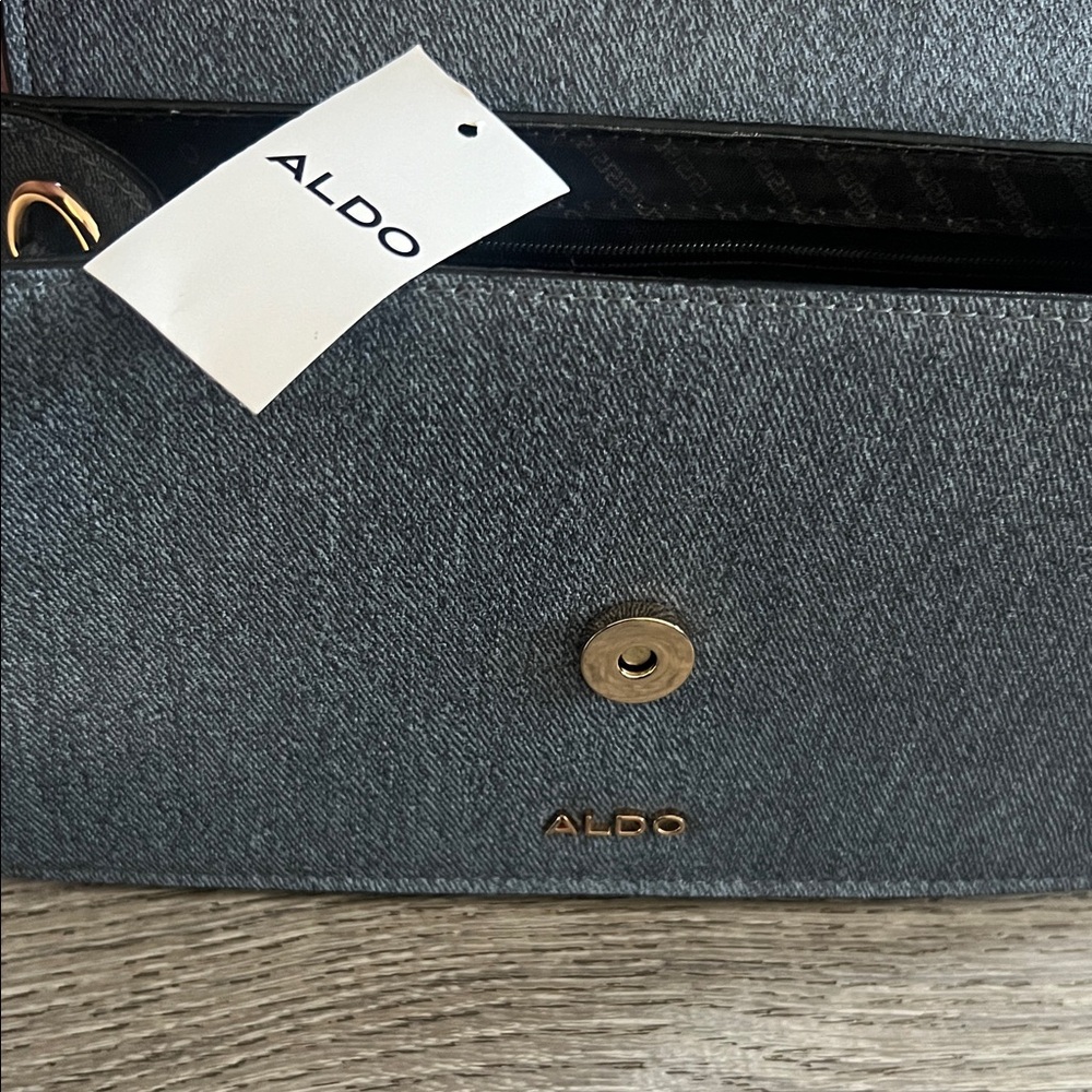 Aldo Blue Denim-Textured Top-Handle Satchel with Gold Chain - Picture 2 of 4
